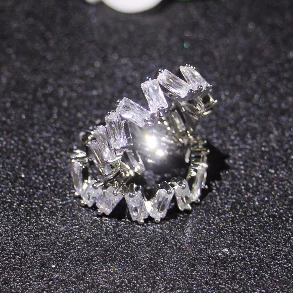 🔥Shiny Irregular Rectangle Gems Full Around Zircon Silver Eternity Ring, K804 - Picture 4 of 4